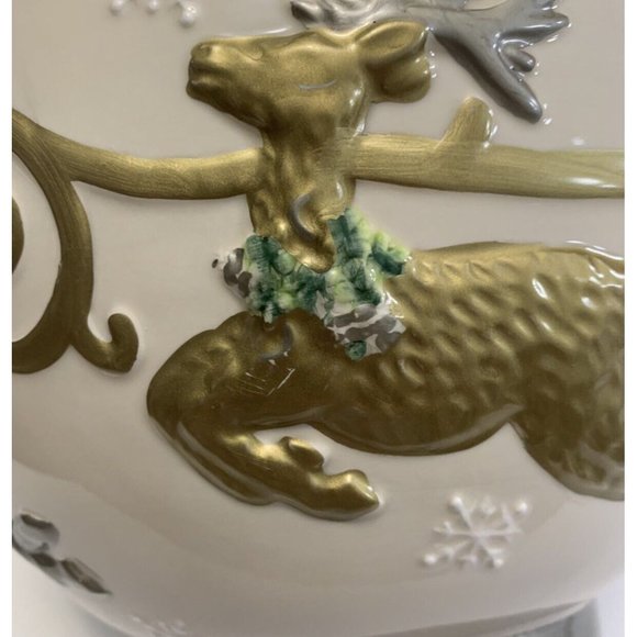 Cheryl & Company Holiday Serving Bowl Embossed Gold Silver Reindeer Snowflakes - Picture 9 of 9